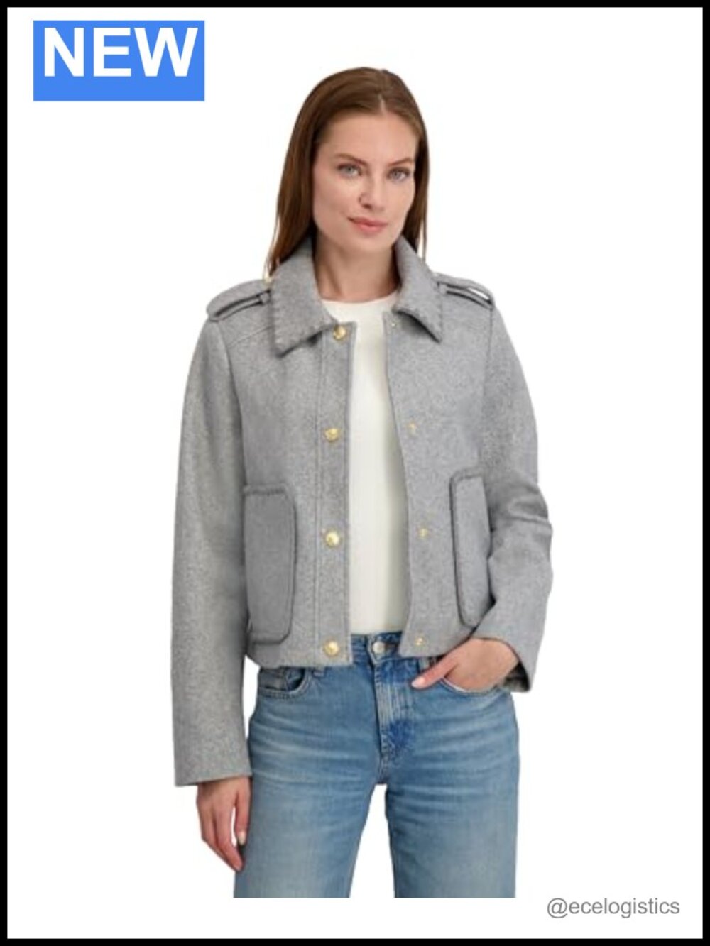 Cropped Faux Wool Jacket - Blanket Stitch Snap Front